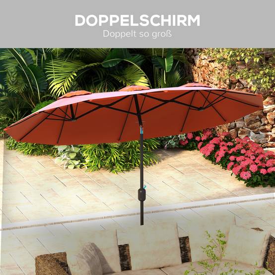 Parasol double inclinable en polyester et acier rouge bordeaux 295 x 152 x 222 cm - PANGIVO - Image 7