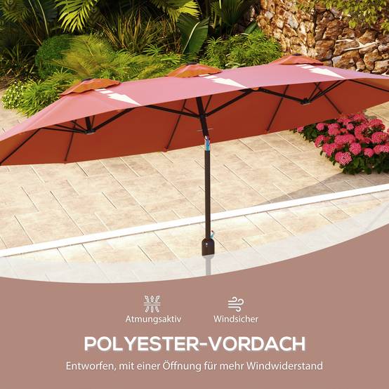 Parasol double inclinable en polyester et acier rouge bordeaux 295 x 152 x 222 cm - PANGIVO - Image 9