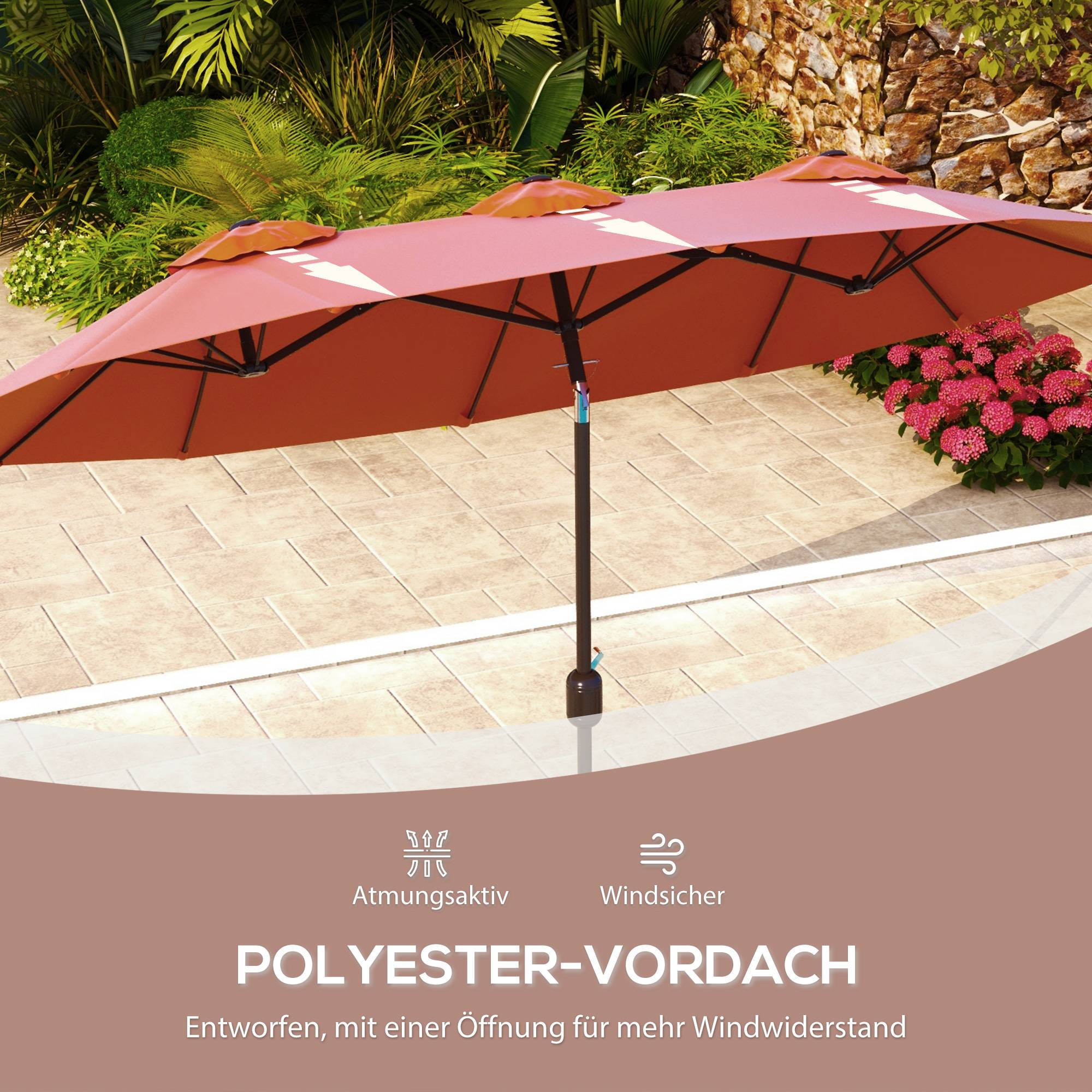 Parasol double inclinable en polyester et acier rouge bordeaux 295 x 152 x 222 cm - PANGIVO - Image 9