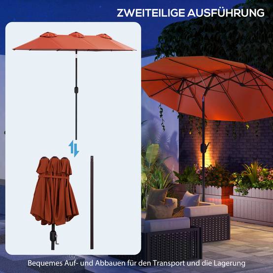 Parasol double inclinable en polyester et acier rouge bordeaux 295 x 152 x 222 cm - PANGIVO - Image 10