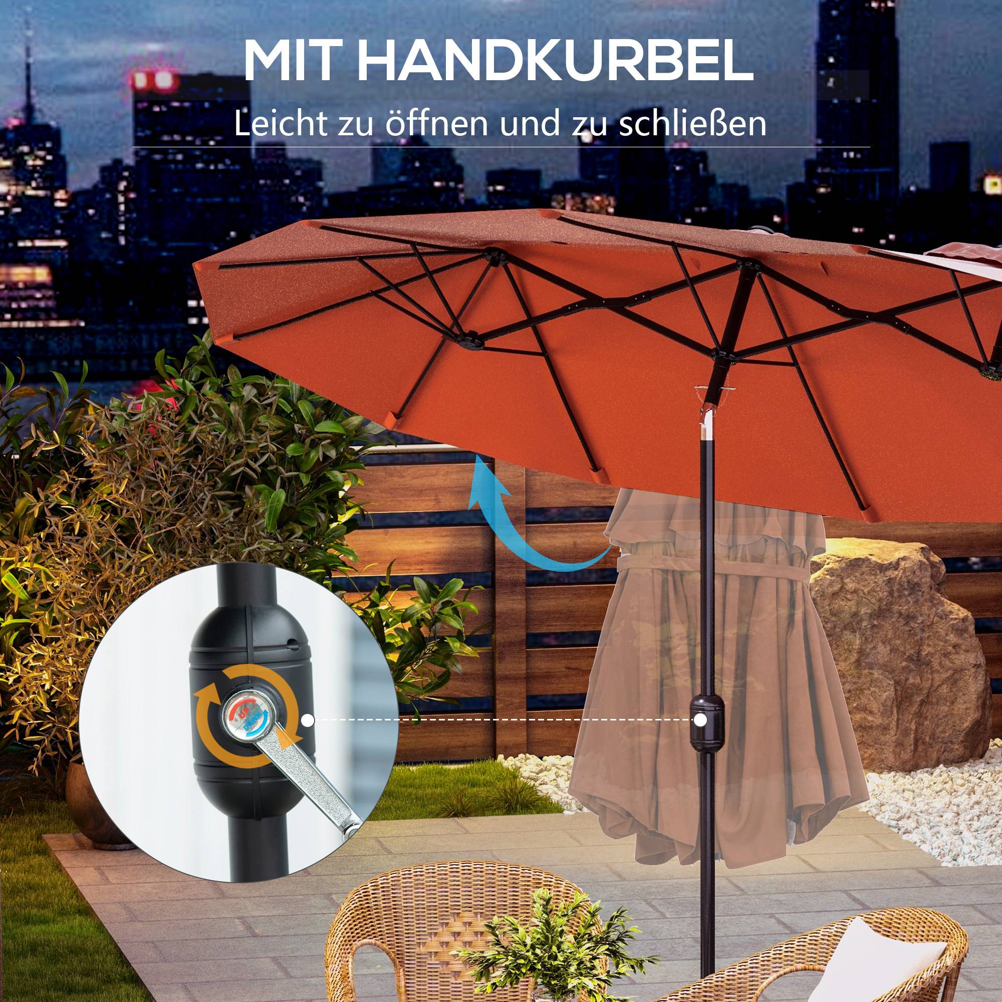 Parasol double inclinable en polyester et acier rouge bordeaux 295 x 152 x 222 cm - PANGIVO - Image 8