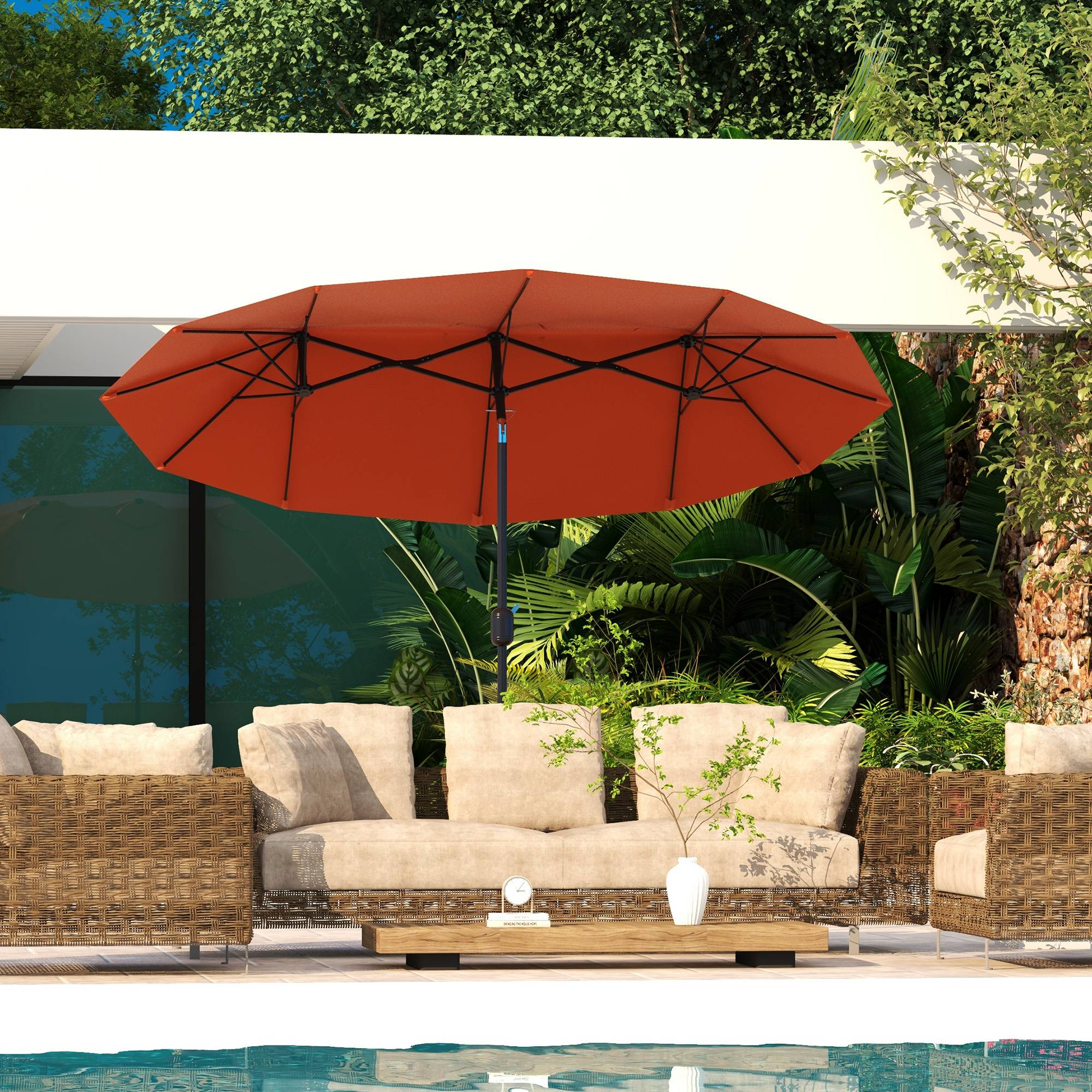 Parasol double inclinable en polyester et acier rouge bordeaux 295 x 152 x 222 cm - PANGIVO - Image 3