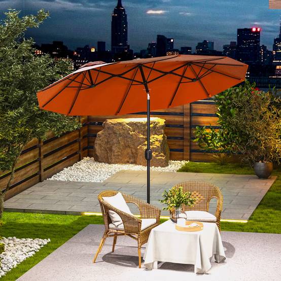 Parasol double inclinable en polyester et acier rouge bordeaux 295 x 152 x 222 cm - PANGIVO - Image 4
