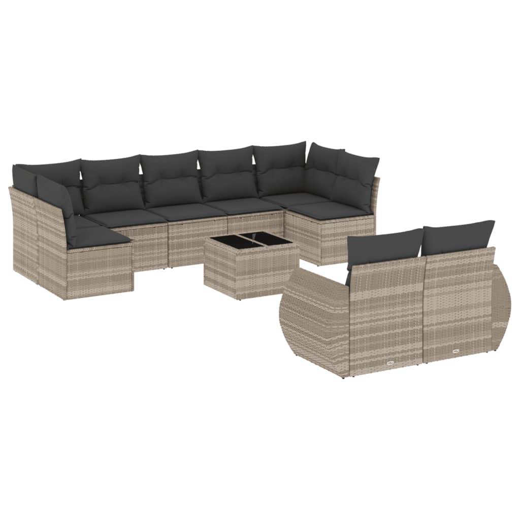 Salon de Jardin Bas 10 Pièces Résine Tressée Gris Clair pour 9 Personnes avec Table et Coussins – ComfortXL Outdoor Living - Image 2