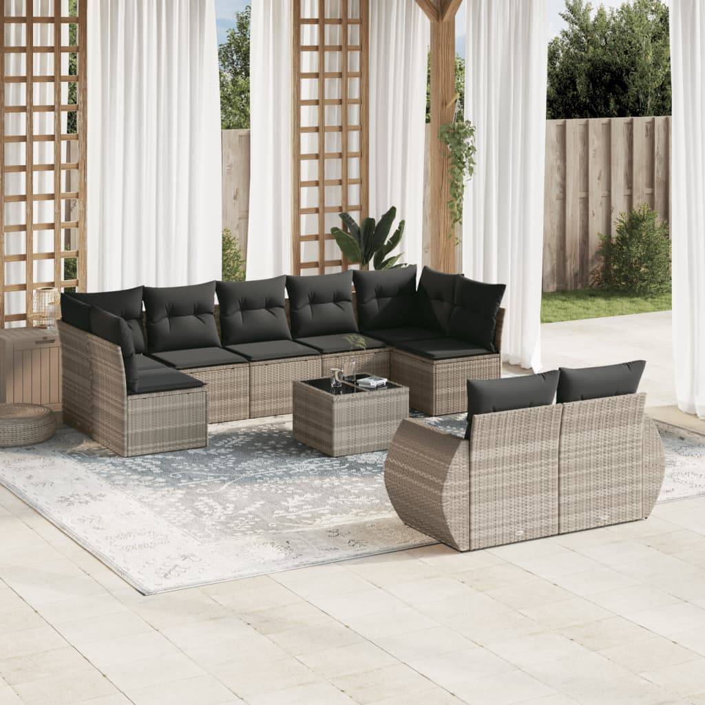 Salon de Jardin Bas 10 Pièces Résine Tressée Gris Clair pour 9 Personnes avec Table et Coussins – ComfortXL Outdoor Living - Image 1