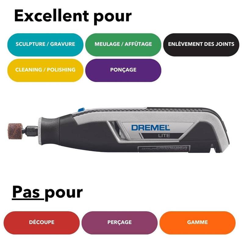 Outil Rotatif Multi-usage Sans-Fil DREMEL Lite (7760-15) avec batterie 3,6V 2Ah, 15 Accessoires, Chargeur USB, 8 000-25 000 tr/min Dremel - Imagen 3