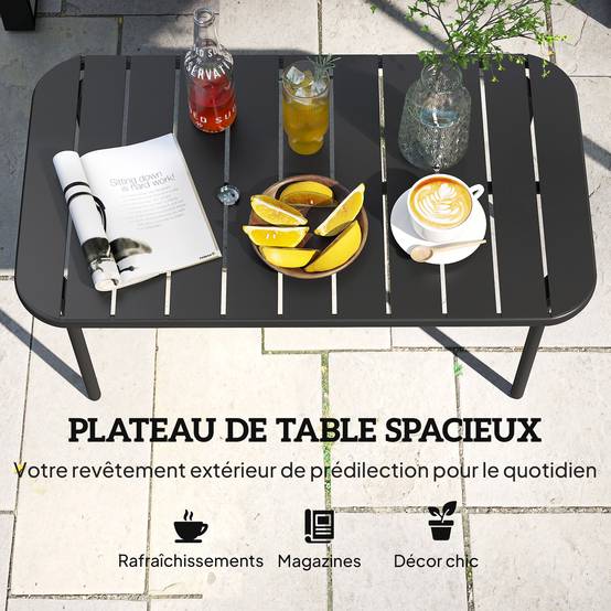Table basse de jardin acier galvanisé noir 90 x 50 x 43 cm - PANGIVO - Image 8