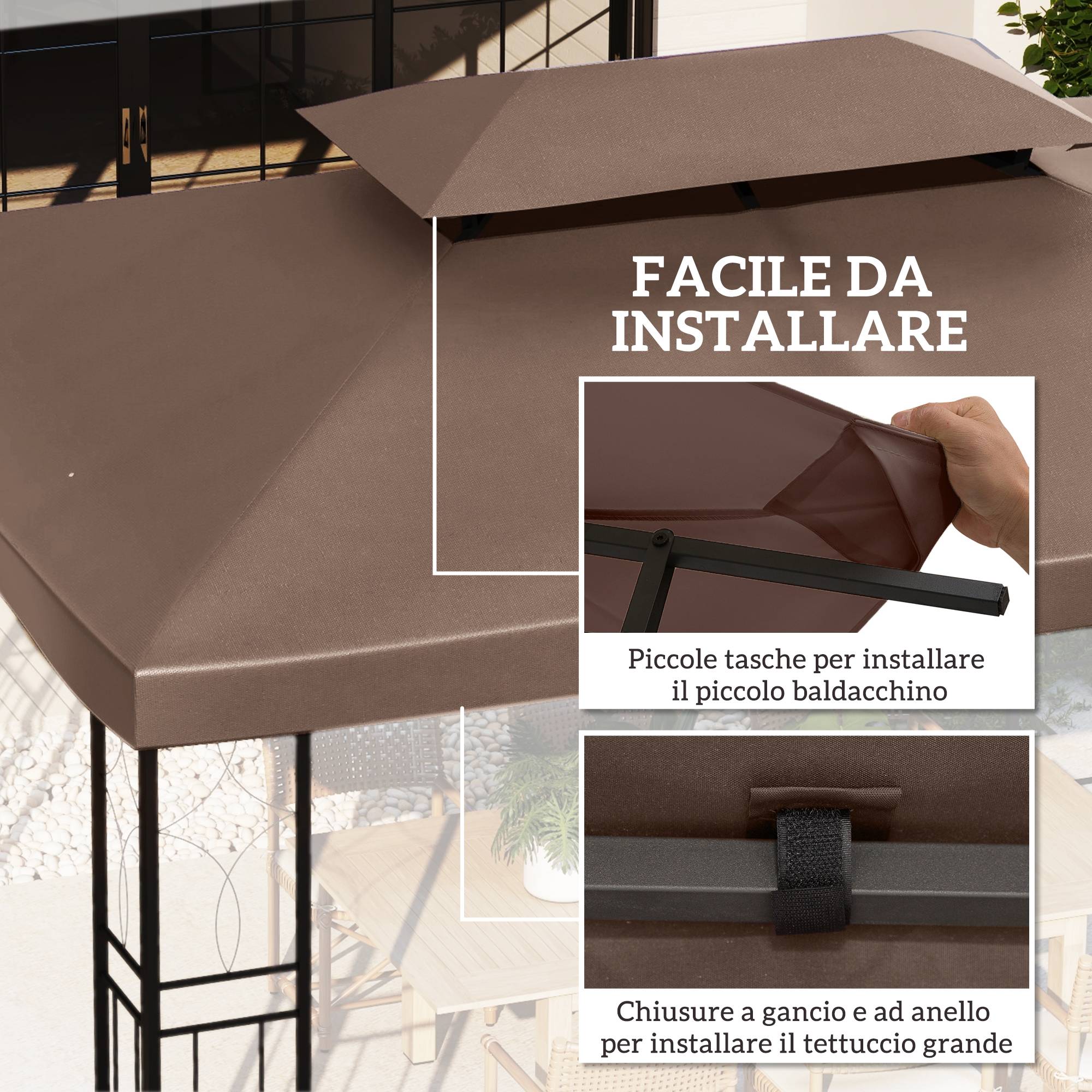 Bâche rechange imperméable polyester anti-UV tonnelle jardin 3x4 m marron - Image 7