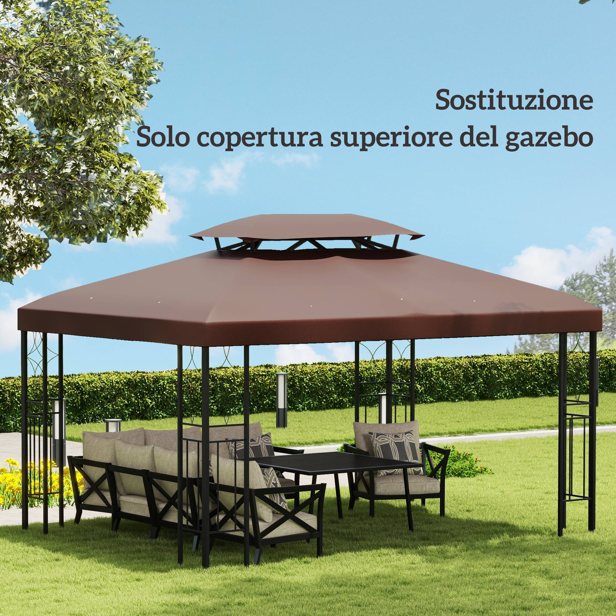 Bâche rechange imperméable polyester anti-UV tonnelle jardin 3x4 m marron - Image 9