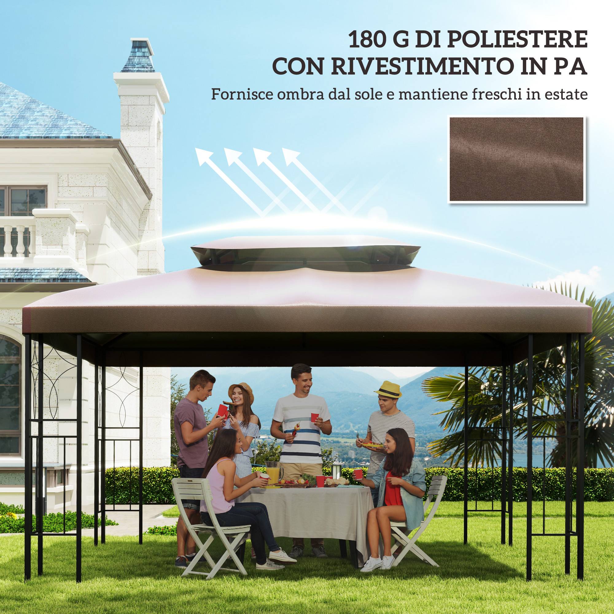 Bâche rechange imperméable polyester anti-UV tonnelle jardin 3x4 m marron - Image 8