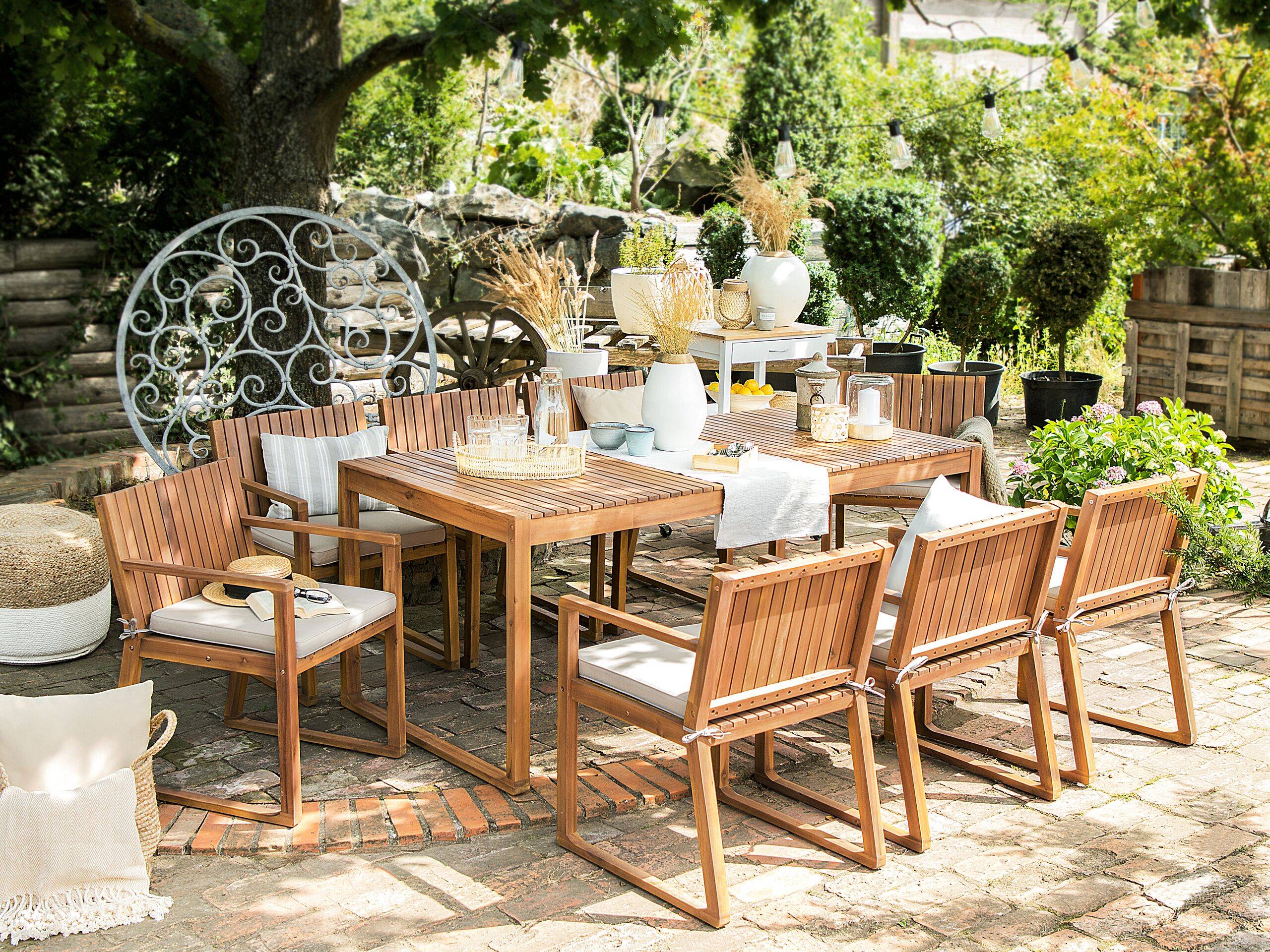 Beliani - Ensemble de Jardin composé d'une Table 180 x 90 cm et de 8 Chaises en Bois d'Accacia avec Coussins d'Assise Beiges Taupe Beliani - Imagen 2