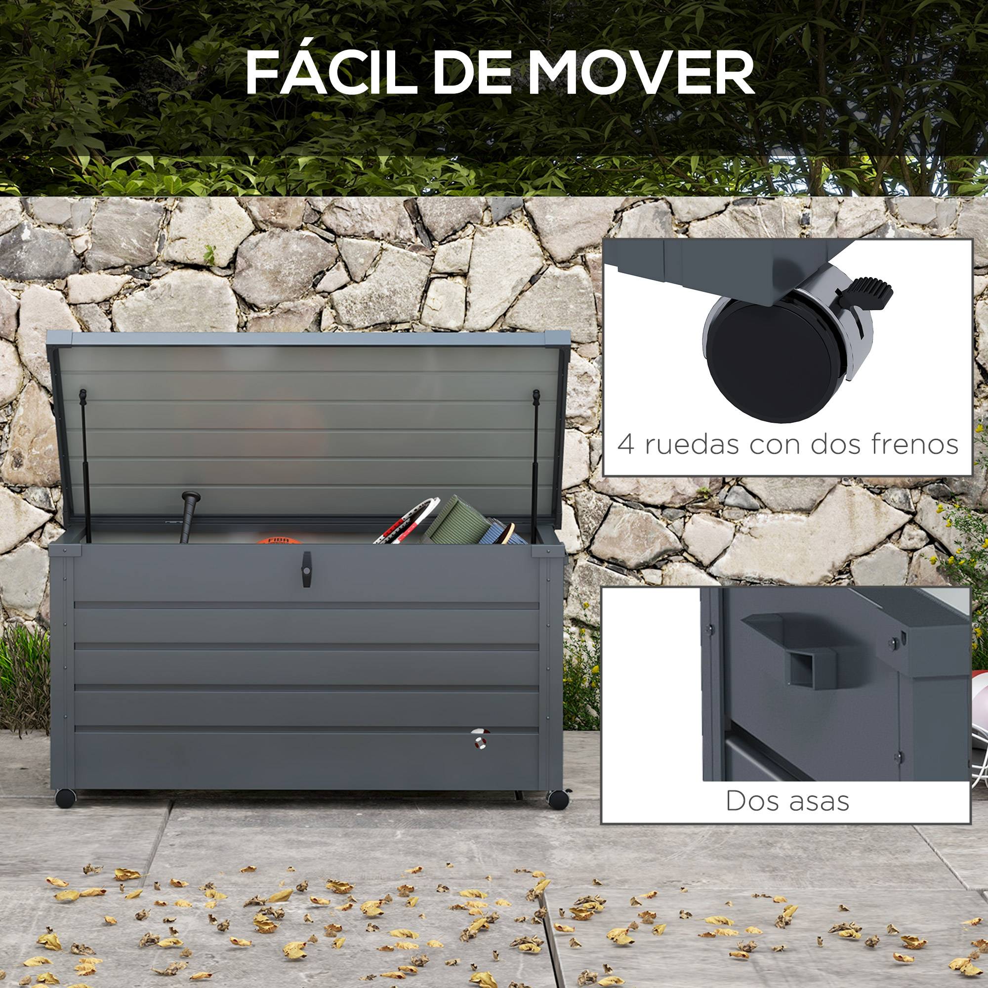 ComfortXL - Coffre de Rangement Extérieur Acier sur Roulettes Verrouillable 311L 120x62x66cm Gris - ComfortXL Outdoor Living - Image 6