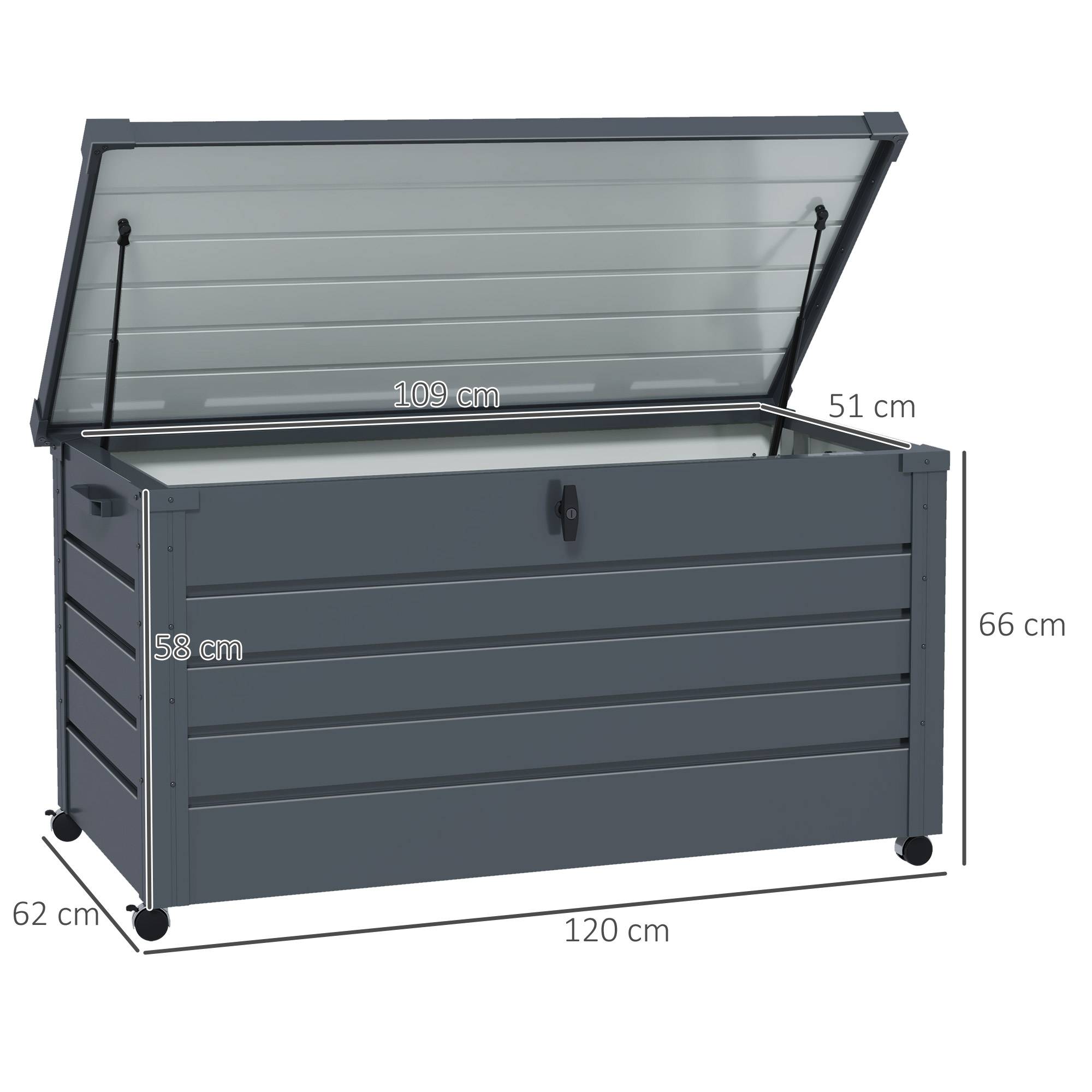 ComfortXL - Coffre de Rangement Extérieur Acier sur Roulettes Verrouillable 311L 120x62x66cm Gris - ComfortXL Outdoor Living - Image 5