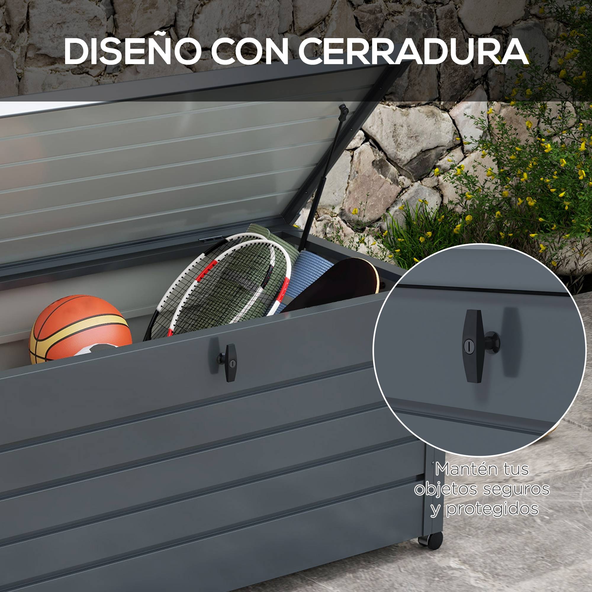 ComfortXL - Coffre de Rangement Extérieur Acier sur Roulettes Verrouillable 311L 120x62x66cm Gris - ComfortXL Outdoor Living - Image 9