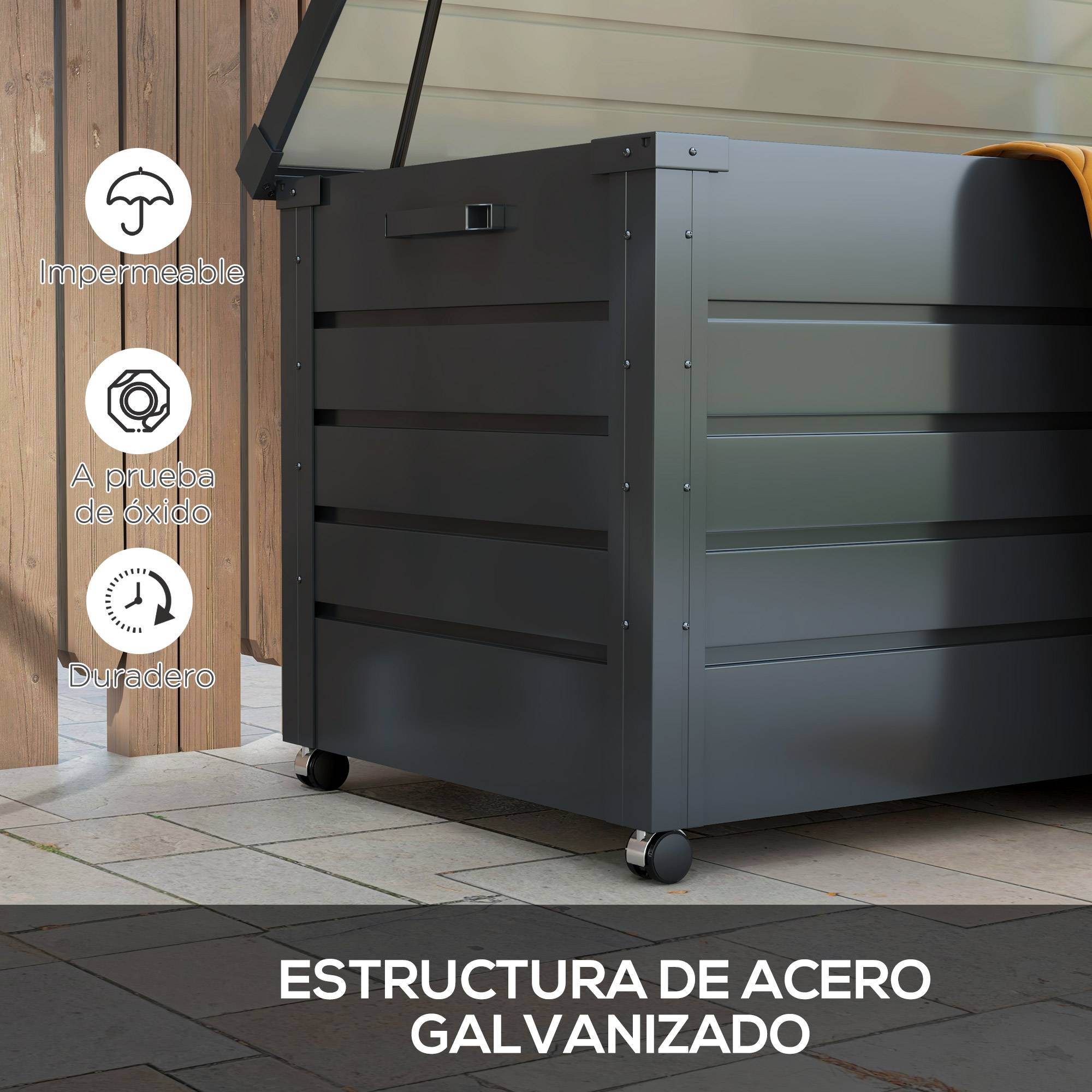 ComfortXL - Coffre de Rangement Extérieur Acier sur Roulettes Verrouillable 311L 120x62x66cm Gris - ComfortXL Outdoor Living - Image 7