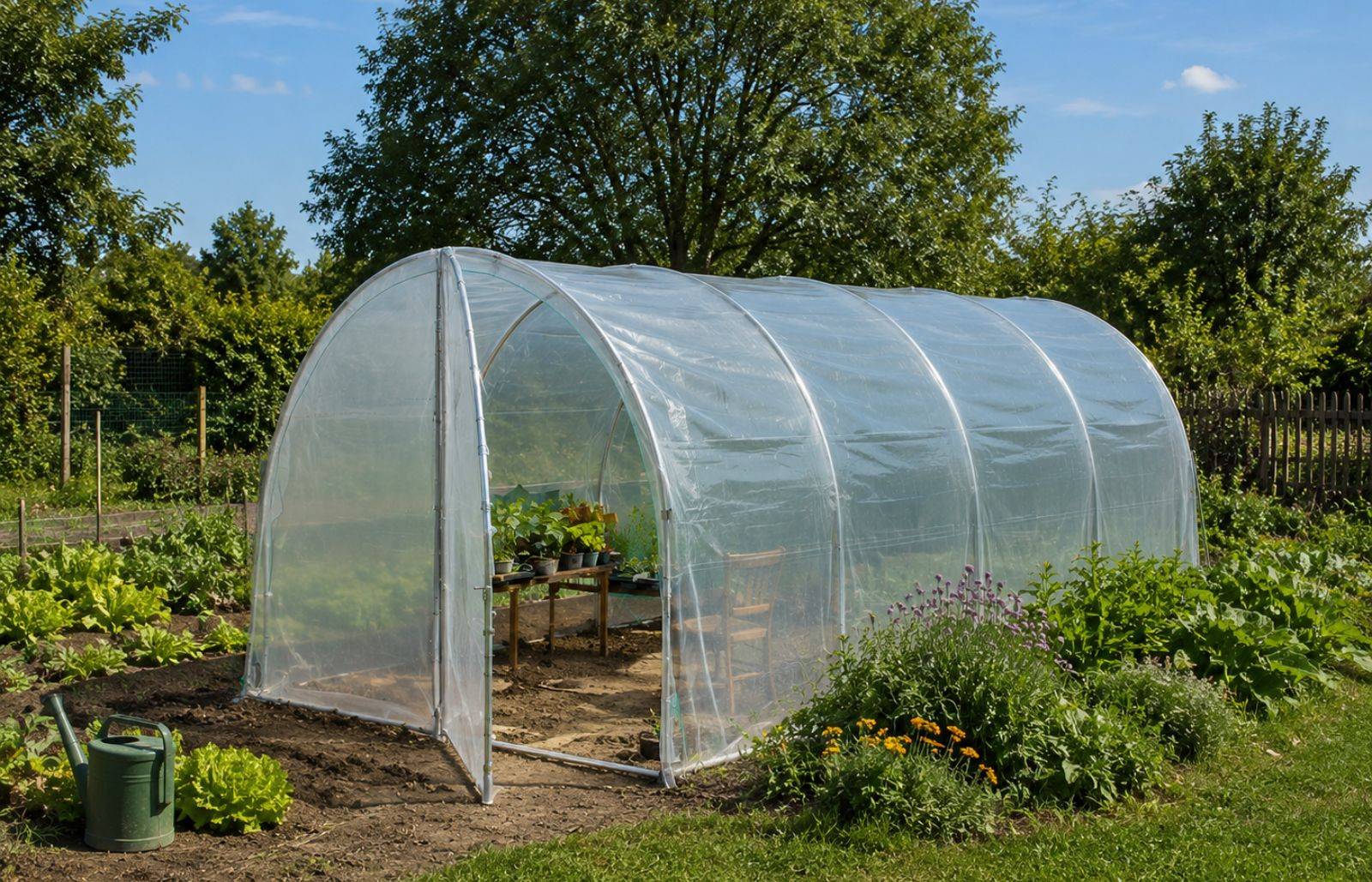 Serre tunnel de jardin - 18m² - 3 x 6 m - pieds arrondis - polyéthylène haute densité - 2 portes pivotantes - LES SERRES TONNEAU - Image 1