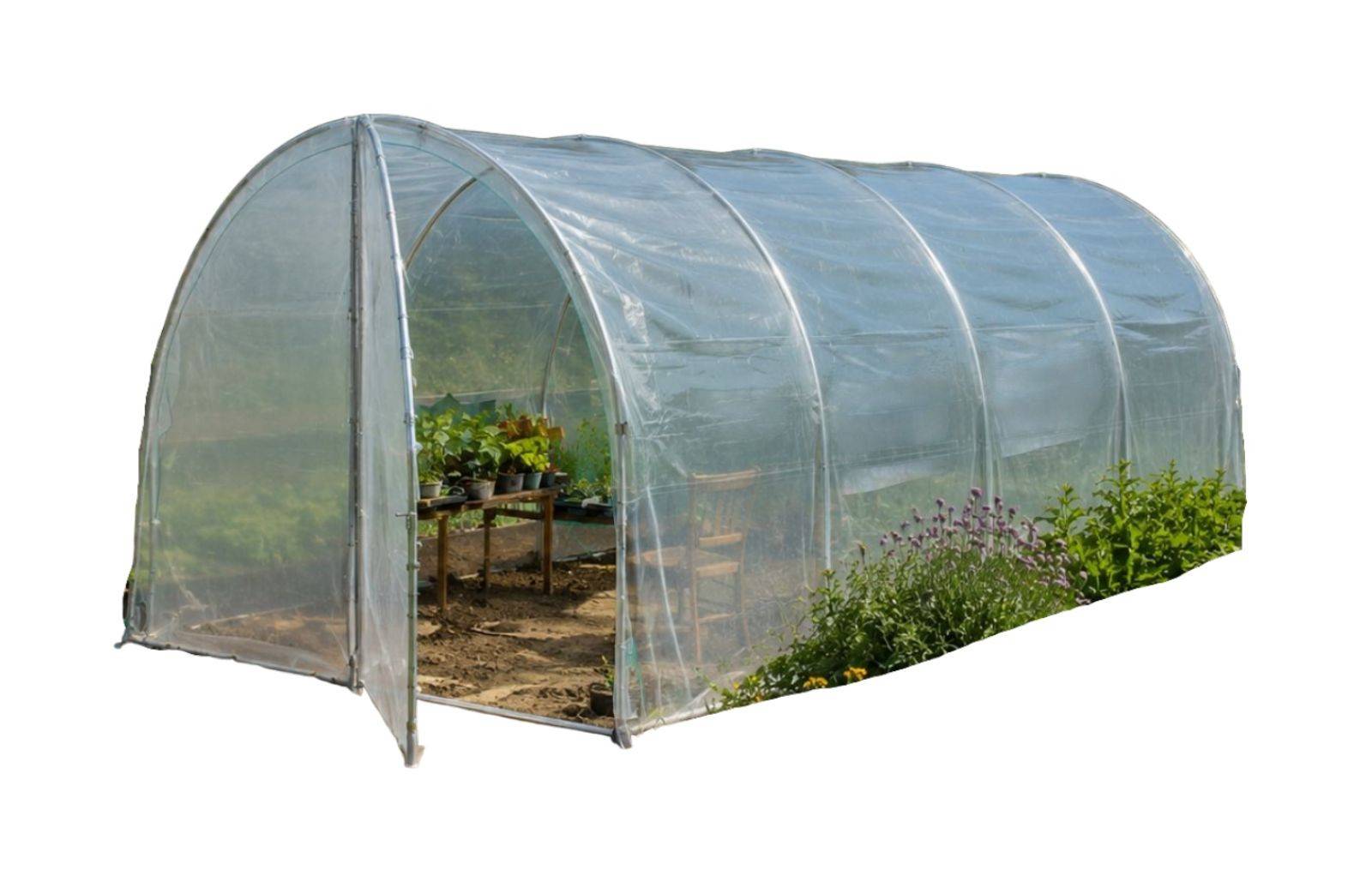 Serre tunnel de jardin - 18m² - 3 x 6 m - pieds arrondis - polyéthylène haute densité - 2 portes pivotantes - LES SERRES TONNEAU - Image 2