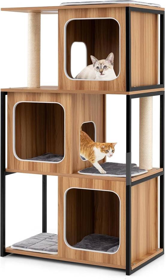 COSTWAY Arbre à Chat XXL 133 cm, 4 Plateformes, 3 Condos, 2 Poteaux à Griffer en Sisal, Arbre à Chat Maine Coon - Image 1