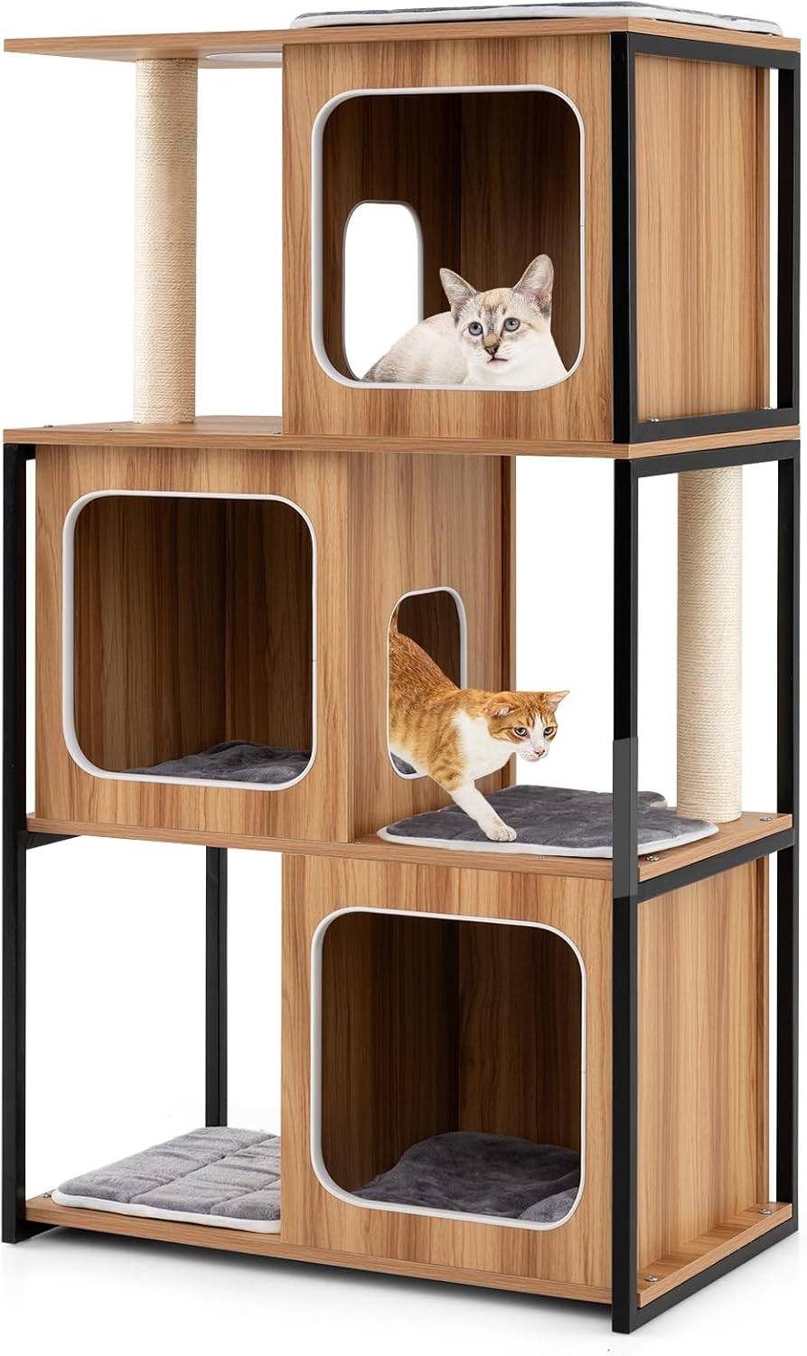 COSTWAY Arbre à Chat XXL 133 cm, 4 Plateformes, 3 Condos, 2 Poteaux à Griffer en Sisal, Arbre à Chat Maine Coon - Image 1