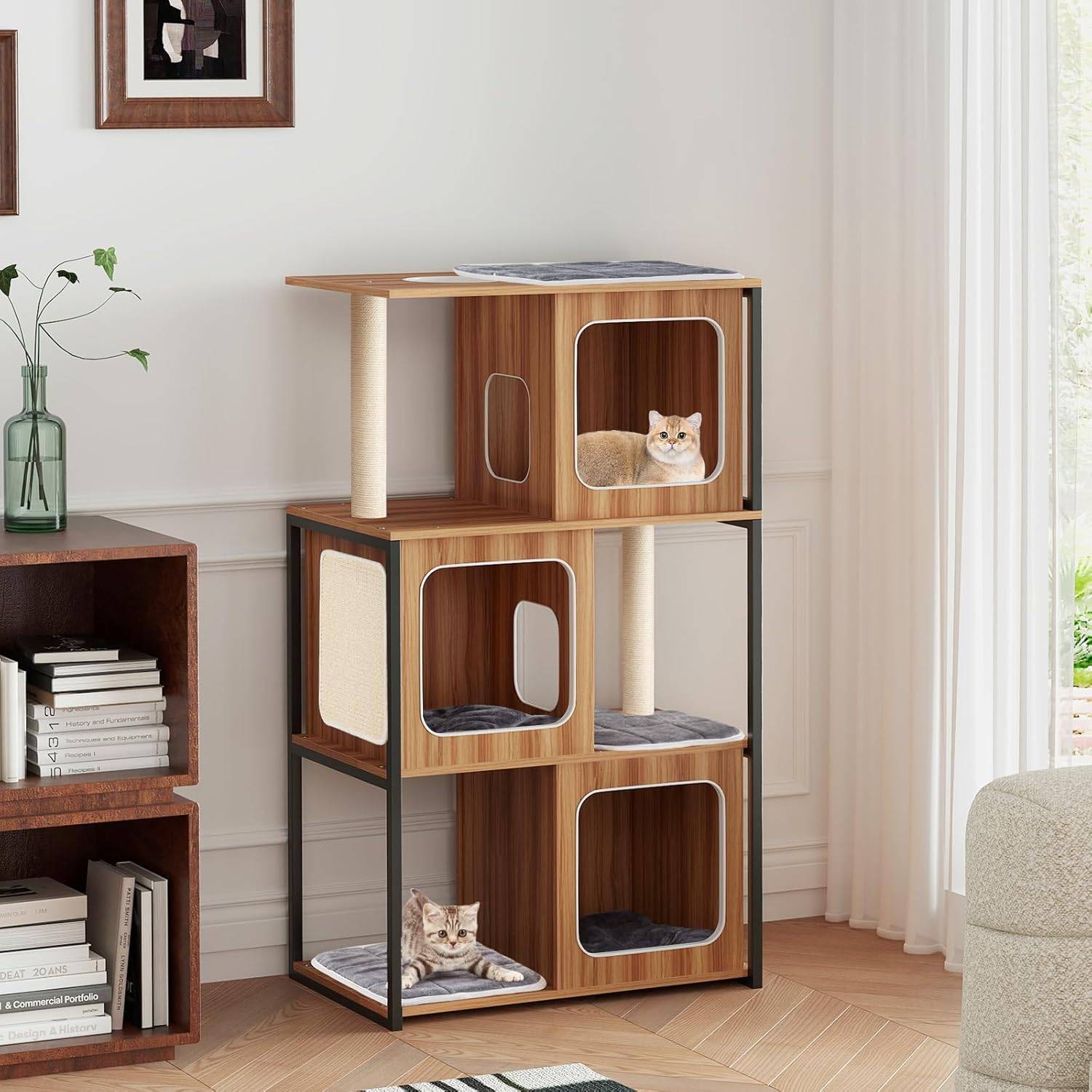 COSTWAY Arbre à Chat XXL 133 cm, 4 Plateformes, 3 Condos, 2 Poteaux à Griffer en Sisal, Arbre à Chat Maine Coon - Image 3