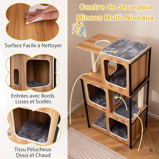 COSTWAY Arbre à Chat XXL 133 cm, 4 Plateformes, 3 Condos, 2 Poteaux à Griffer en Sisal, Arbre à Chat Maine Coon - Image 9