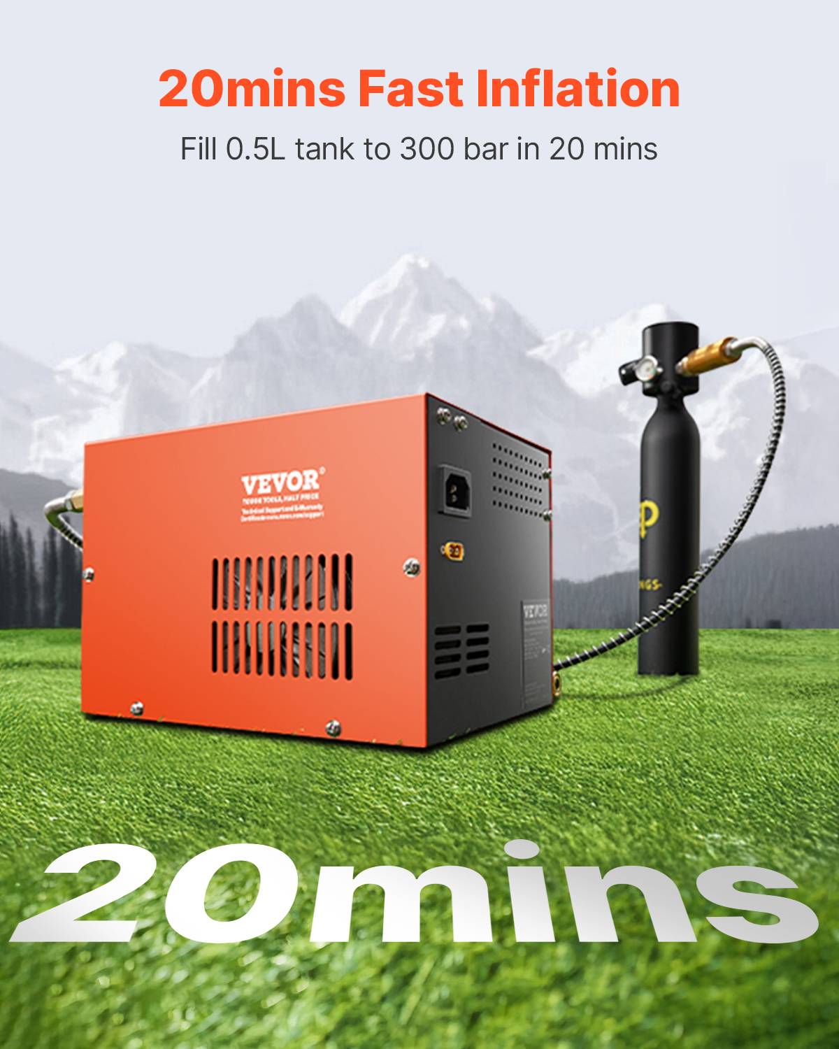 VEVOR Compresseur d'air PCP portable 300W 30MPa,refroidissement ventilateur,arrêt manuel,sans huile. - Image 2