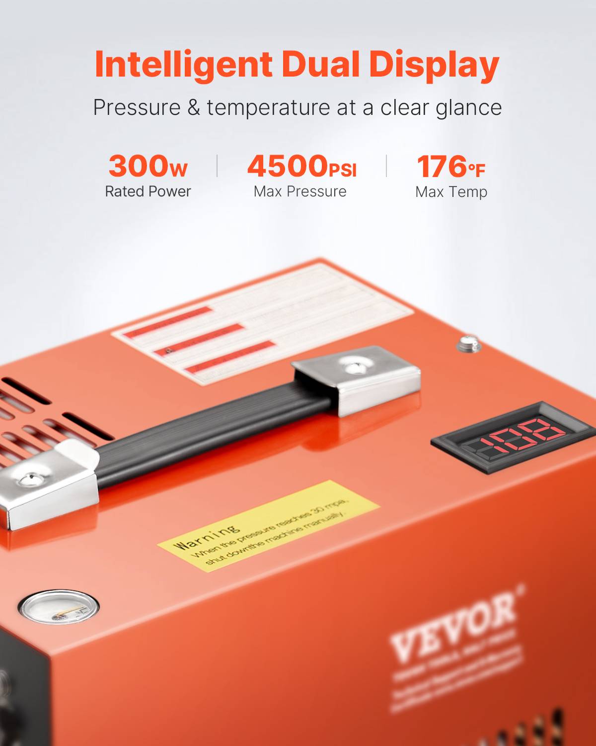 VEVOR Compresseur d'air PCP portable 300W 30MPa,refroidissement ventilateur,arrêt manuel,sans huile. - Image 3