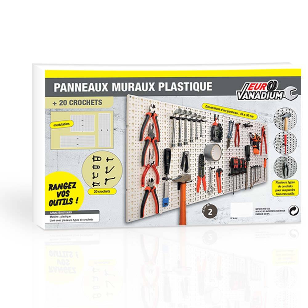 Panneaux muraux de rangement pour outils + crochets - Image 8