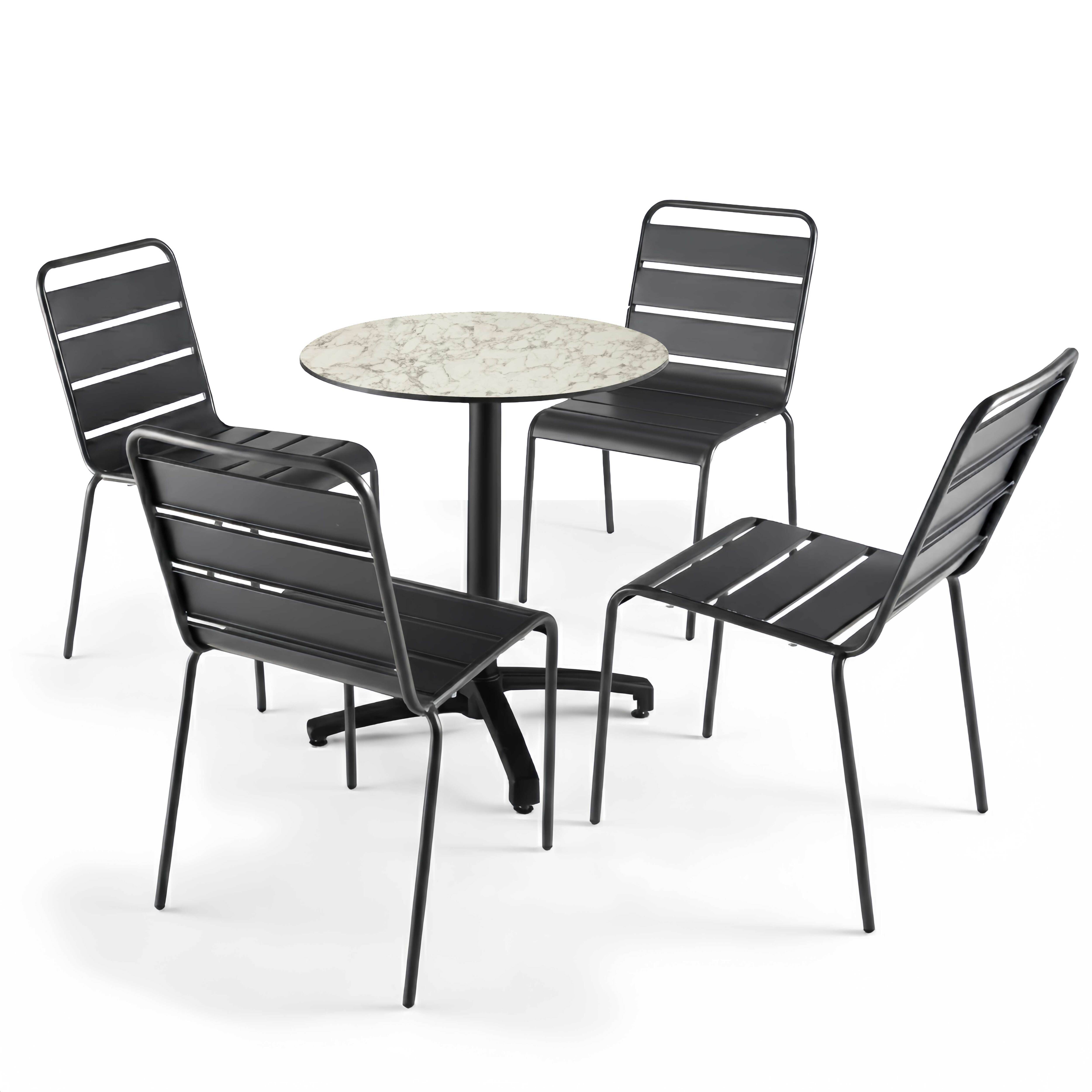 Oviala - Table de jardin ronde 60 cm inclinable aluminium et HPL marbre Opera - Oviala - Image 3
