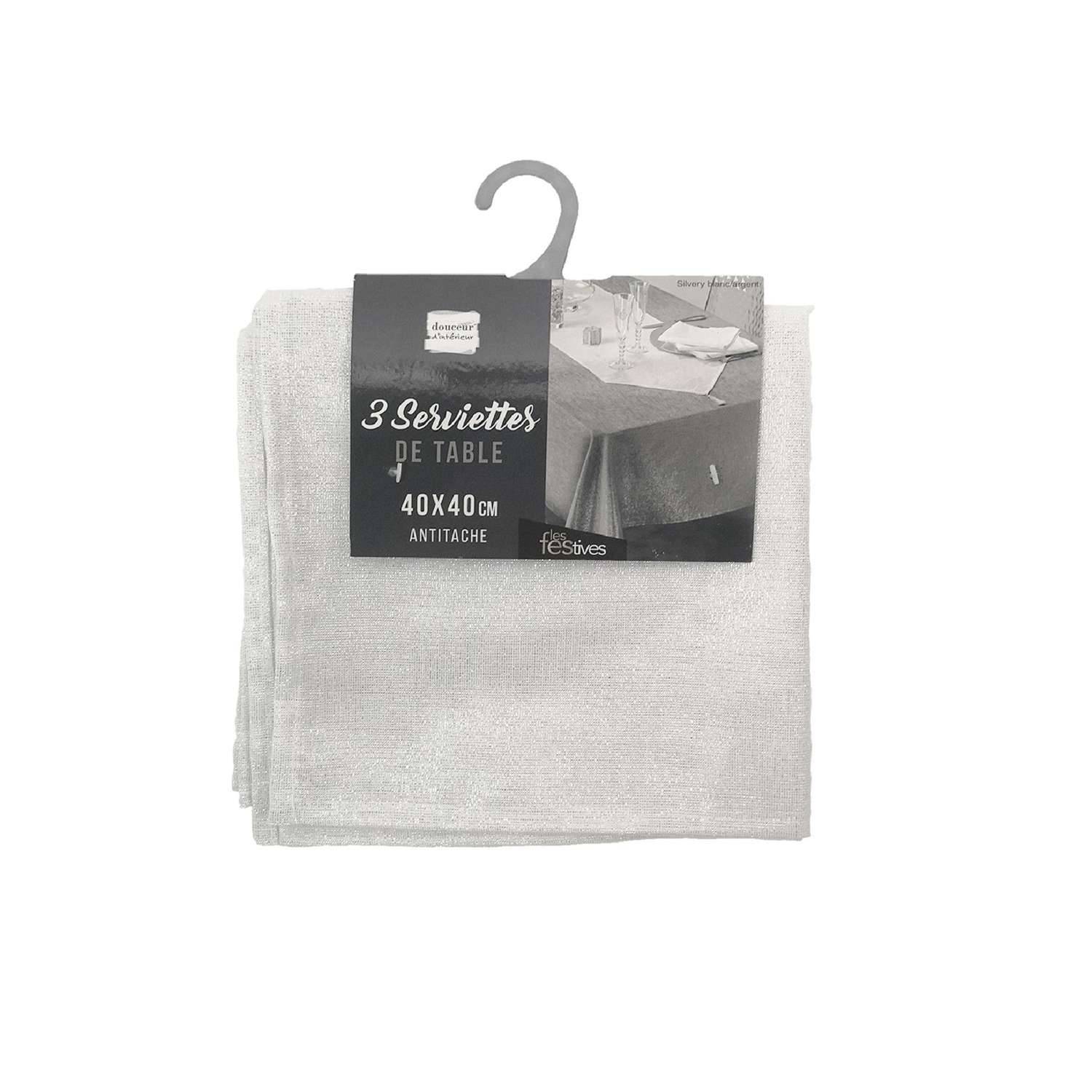 Sans Marque - Lot de 6 serviettes fils métallisés L. 40 cm x l. 40 cm - Blanc et argent - Toilinux - Imagen 4