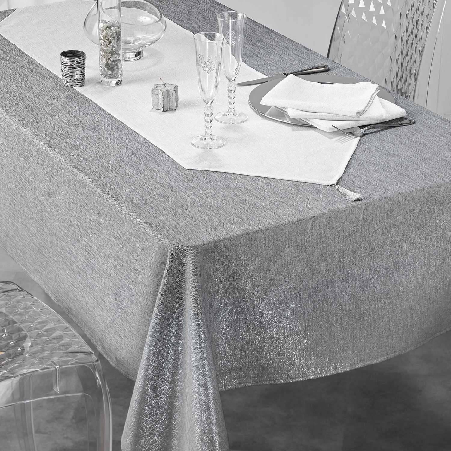 Sans Marque - Lot de 6 serviettes fils métallisés L. 40 cm x l. 40 cm - Blanc et argent - Toilinux - Imagen 3