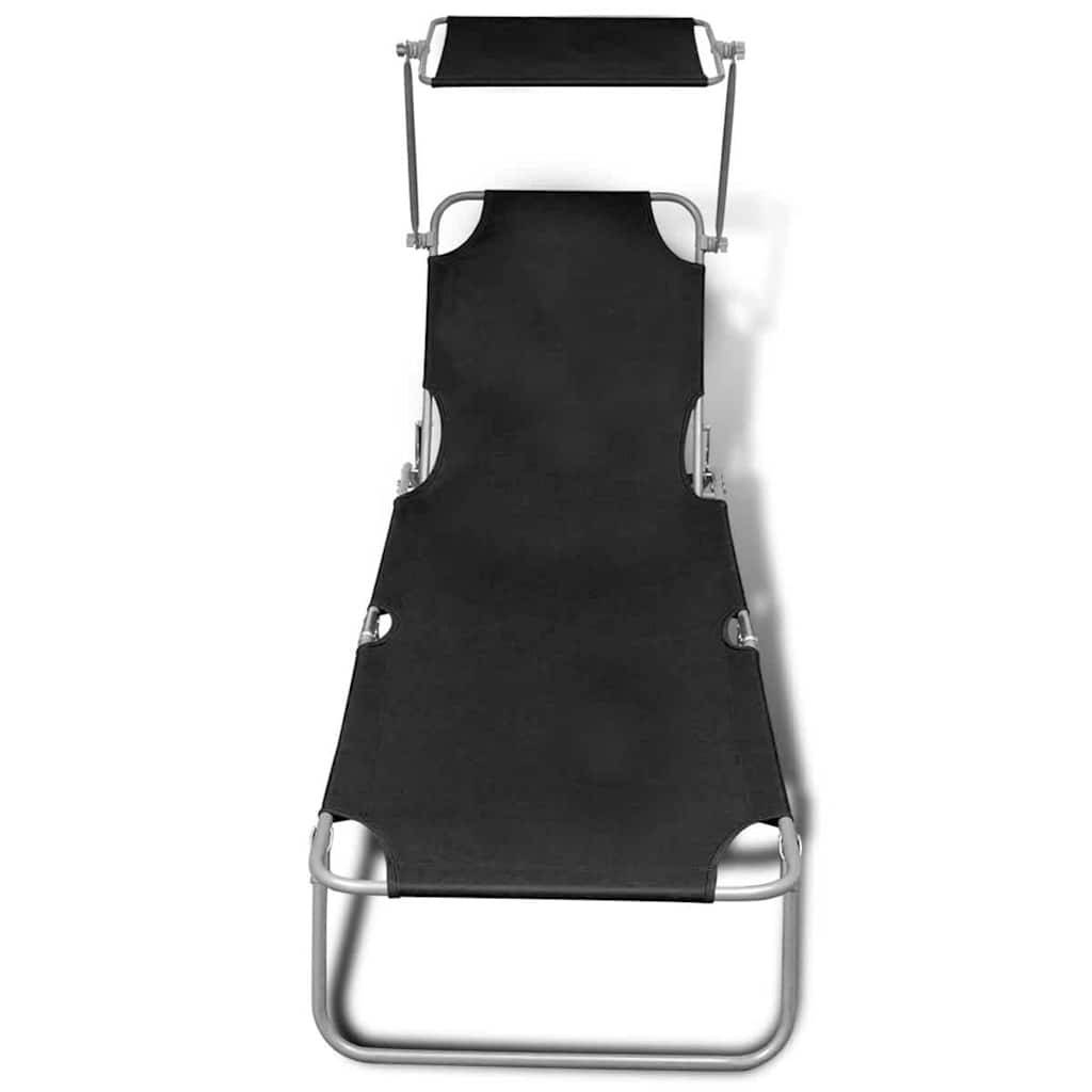 Vidaxl - Chaise longue pliable avec auvent acier et tissu noir vidaXL 41197 - Imagen 4