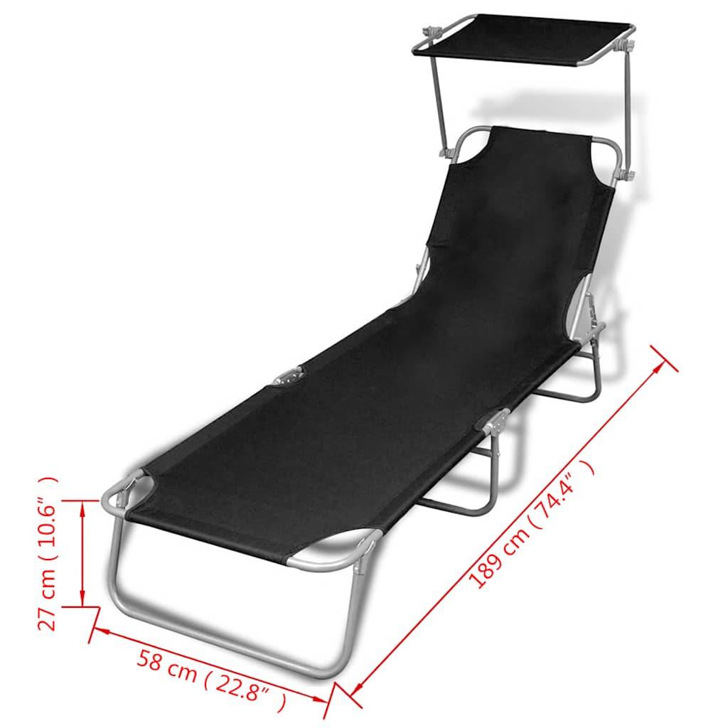 Vidaxl - Chaise longue pliable avec auvent acier et tissu noir vidaXL 41197 - Imagen 3