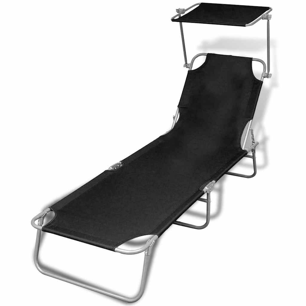 Vidaxl - Chaise longue pliable avec auvent acier et tissu noir vidaXL 41197 - Imagen 1