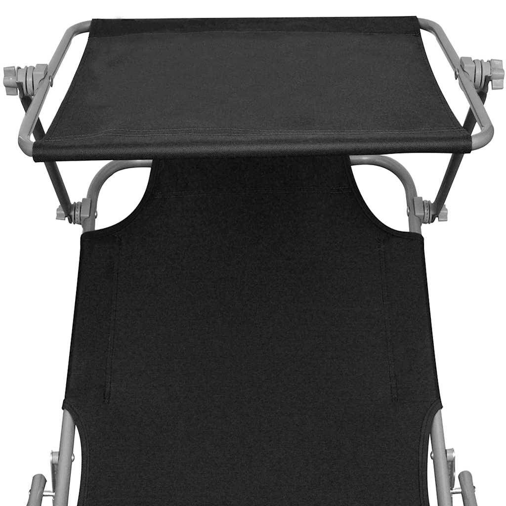 Vidaxl - Chaise longue pliable avec auvent acier et tissu noir vidaXL 41197 - Imagen 5