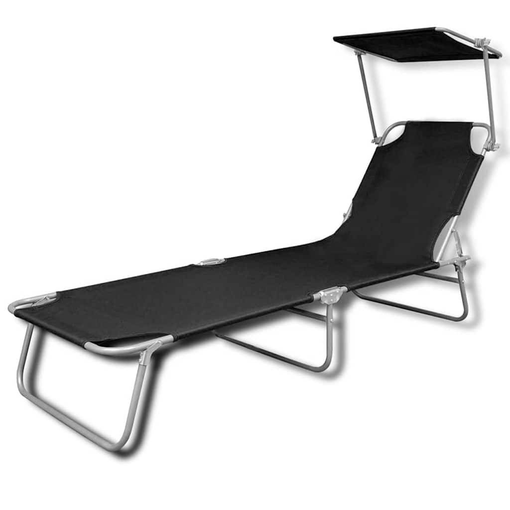 Vidaxl - Chaise longue pliable avec auvent acier et tissu noir vidaXL 41197 - Imagen 2