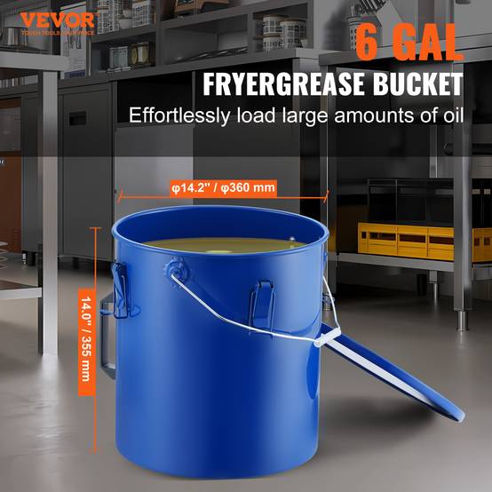 VEVOR Collecte huile graisse usagée 22,7 L, acier carbone, couvercle, filtre. Bleu. - Image 2