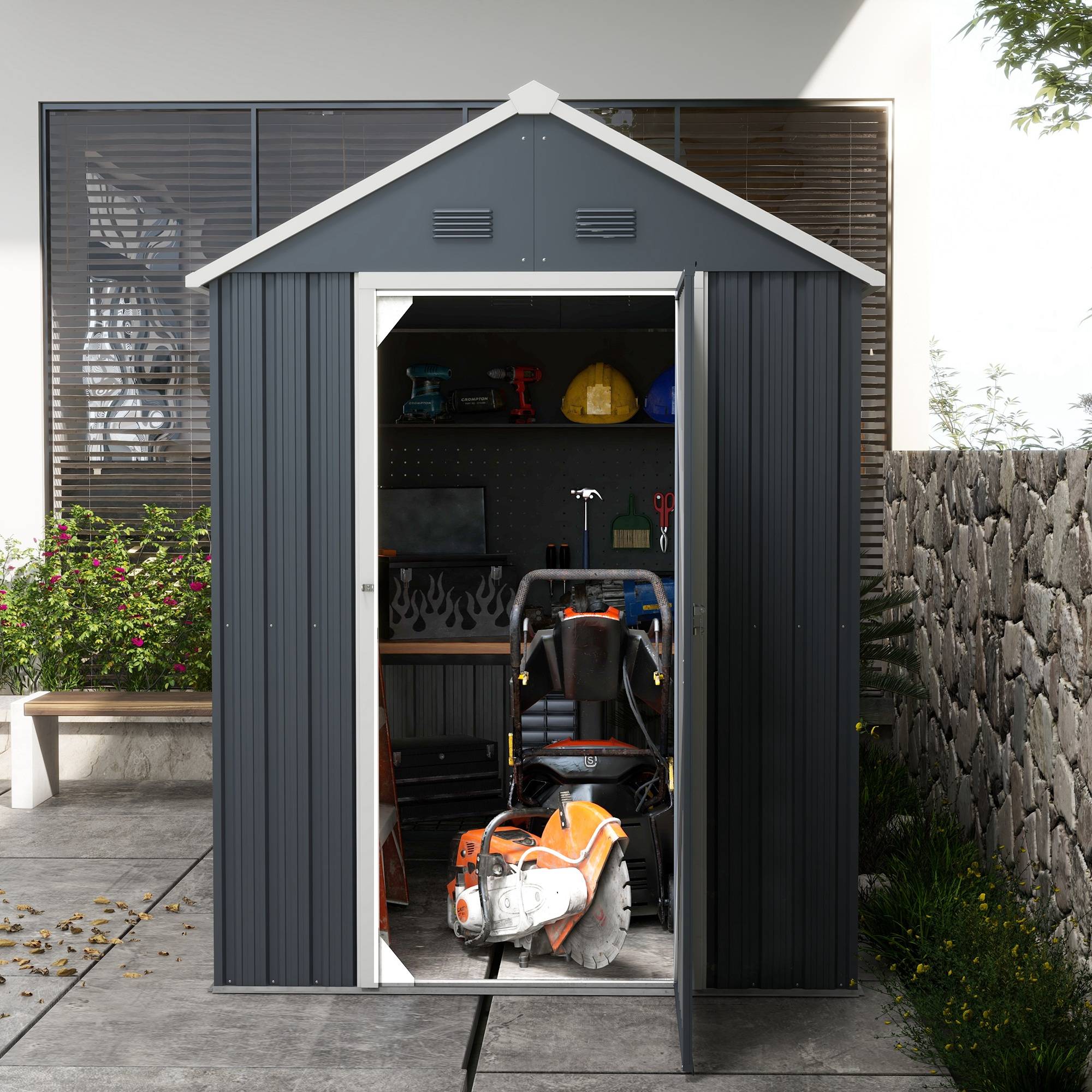 ComfortXL - Abri de jardin acier extérieur terrasse stockage avec fenêtre 4m2 gris foncé - ComfortXL Outdoor Living - Image 7