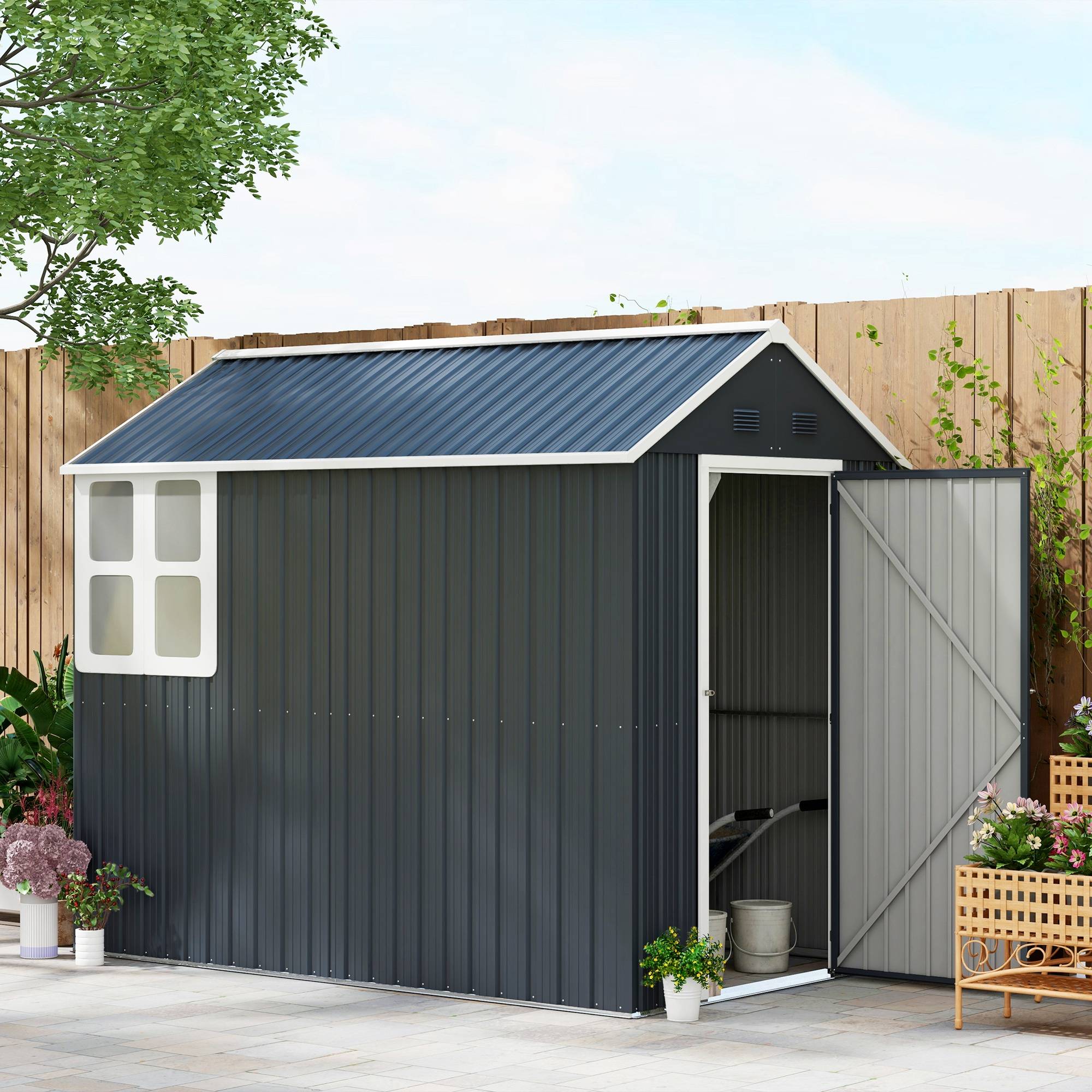 ComfortXL - Abri de jardin acier extérieur terrasse stockage avec fenêtre 4m2 gris foncé - ComfortXL Outdoor Living