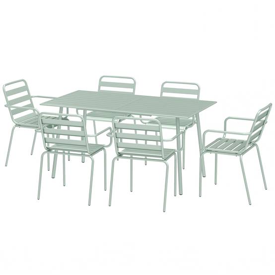 Outsunny - Ensemble salle à manger 7 pièces avec table et 6 chaises empilables en acier vert clair - Outsunny - Image 1