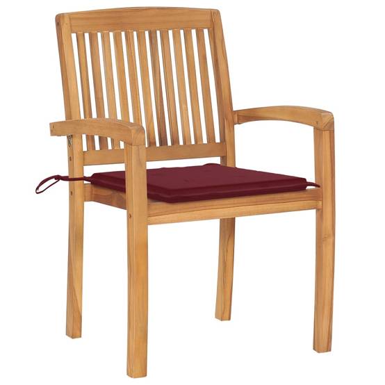 Chaises de jardin empilables teck solide rouge bordeaux 60 x 57.5 x 90 cm - PANGIVO - Image 3