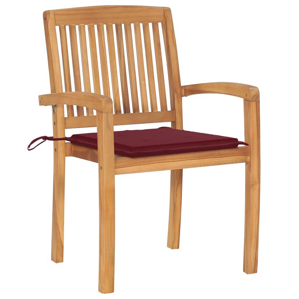 Chaises de jardin empilables teck solide rouge bordeaux 60 x 57.5 x 90 cm - PANGIVO - Image 3