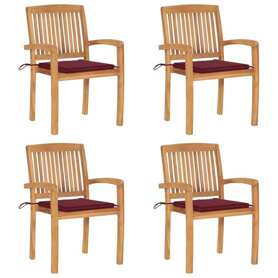 Chaises de jardin empilables teck solide rouge bordeaux 60 x 57.5 x 90 cm - PANGIVO - Image 1