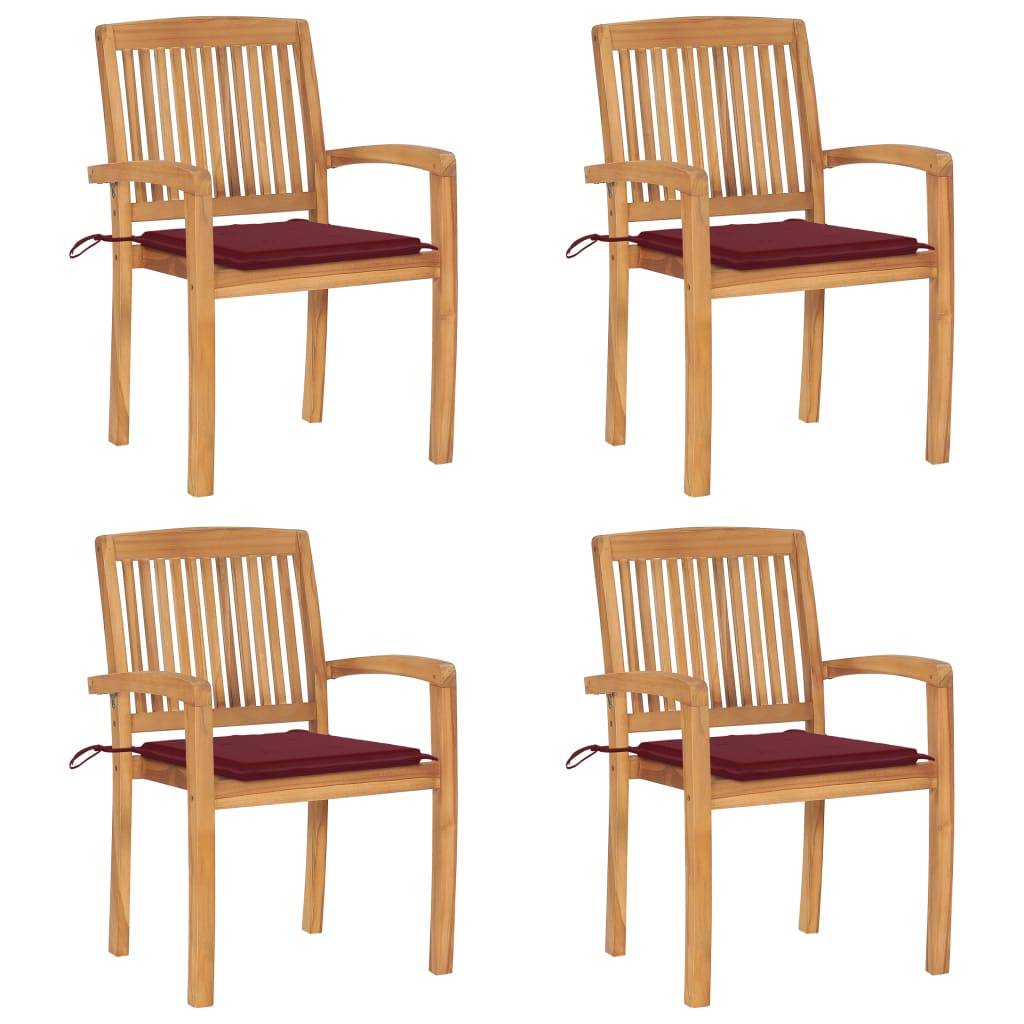 Chaises de jardin empilables teck solide rouge bordeaux 60 x 57.5 x 90 cm - PANGIVO - Image 1