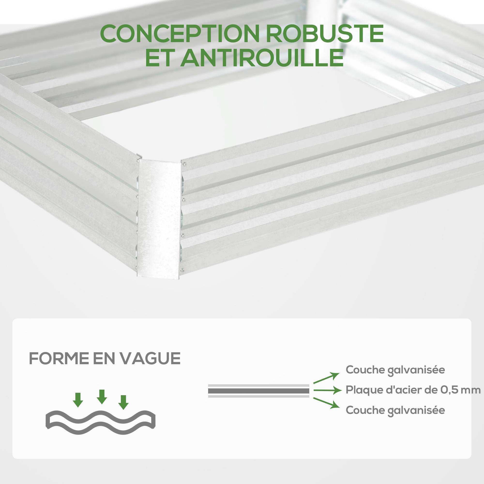 Maison Chic - Lit de jardin surélevé carré potager en acier galvanisé protection contre mauvaises herbes 120x90x30 cm argent - Image 6