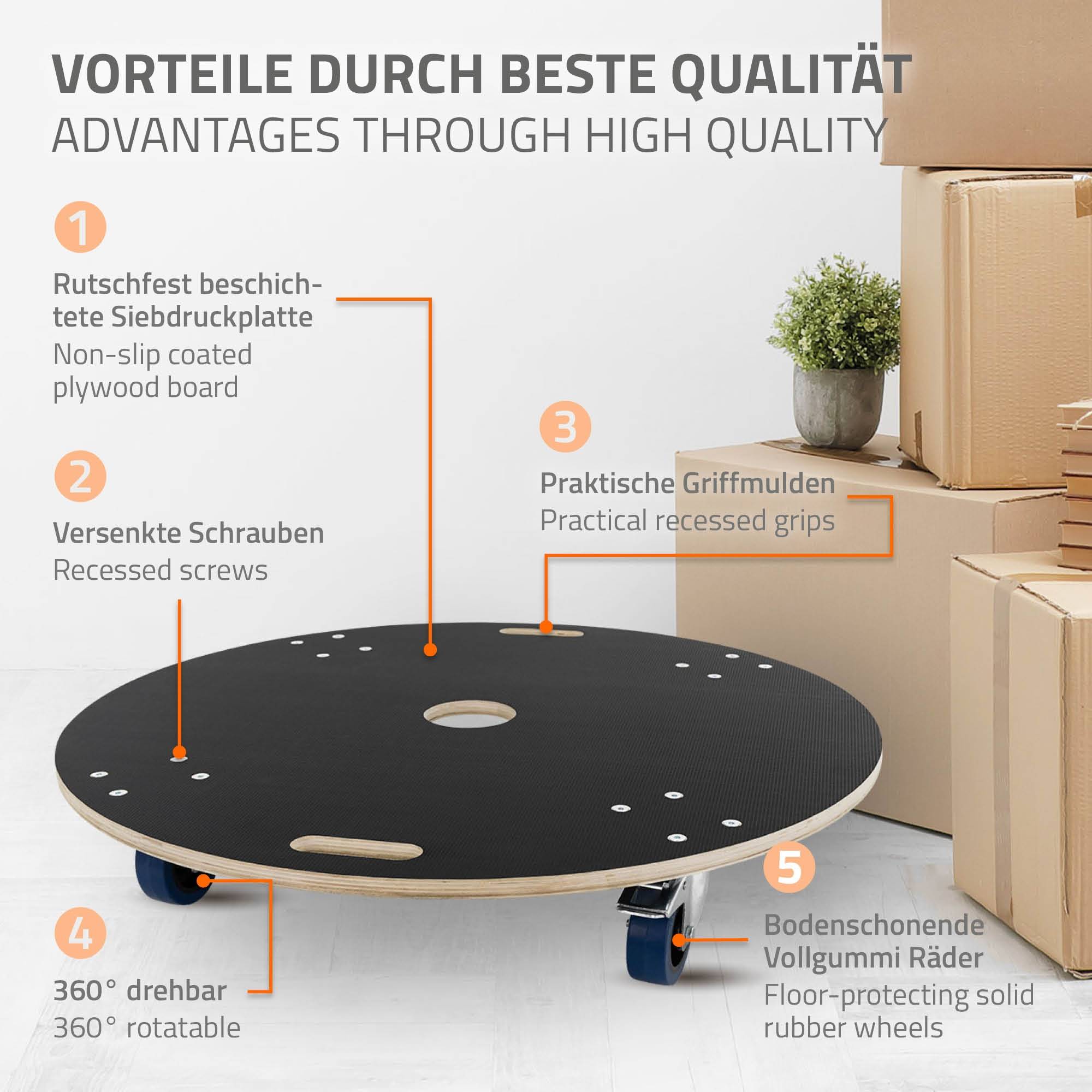 Ecd-Germany - Chariot de transport à roulettes pivotantes 2 freins 800kg de charge rond Ø 87cm - Imagen 3