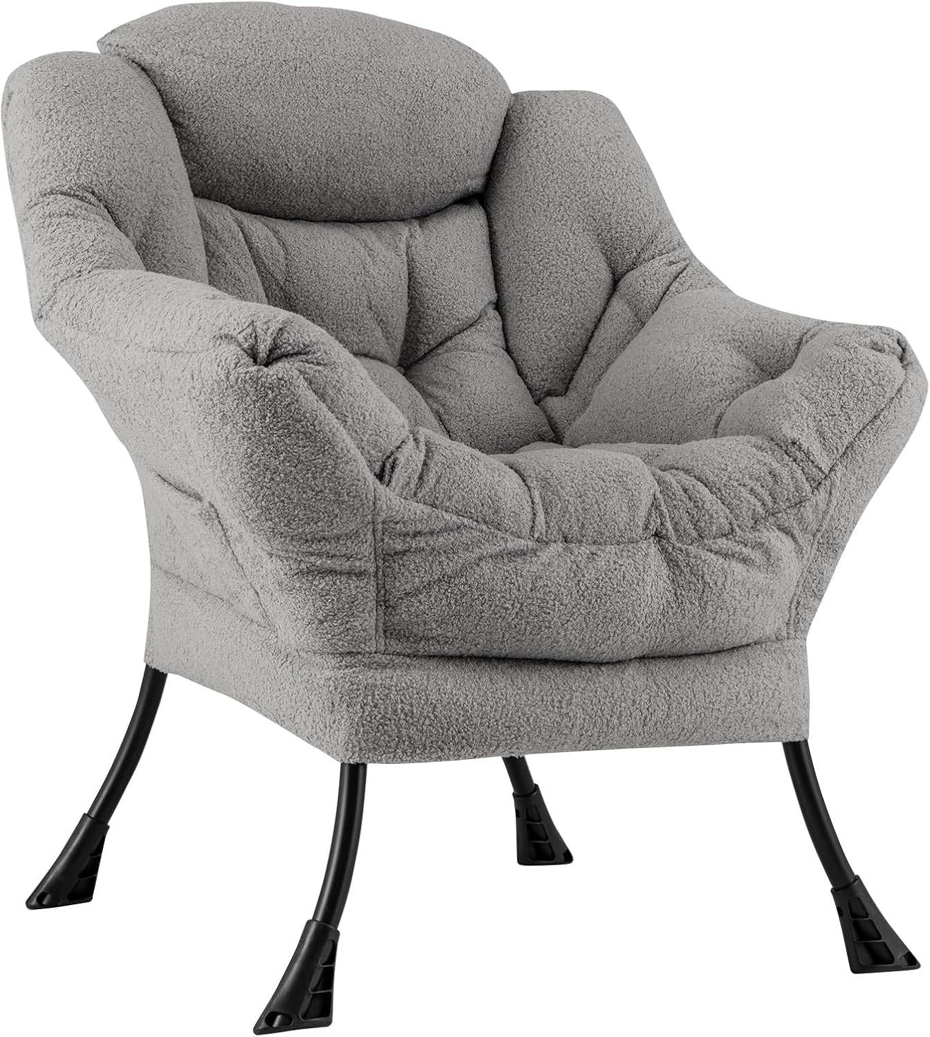 Costway - COSTWAY Fauteuil Salon Scandinave, Fauteuil Relax en Sherpa avec Oreiller et Poche Latérale, Fauteuil Chambre pour Lecture, pour Charger 150 KG (Gris) - Image 7