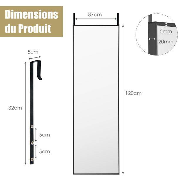 Helloshop26 - Miroir hd psyché mural miroir rectangulaire de grand format h 120 x l37 cm cadre argent en alliage d'aluminium noir - Imagen 3