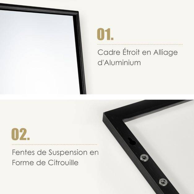 Helloshop26 - Miroir hd psyché mural miroir rectangulaire de grand format h 120 x l37 cm cadre argent en alliage d'aluminium noir - Imagen 2