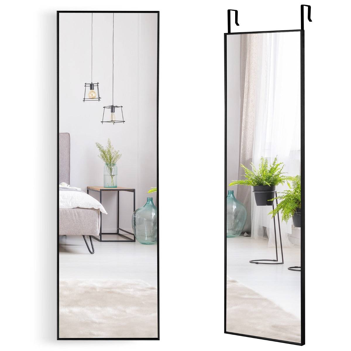 Helloshop26 - Miroir hd psyché mural miroir rectangulaire de grand format h 120 x l37 cm cadre argent en alliage d'aluminium noir - Imagen 1
